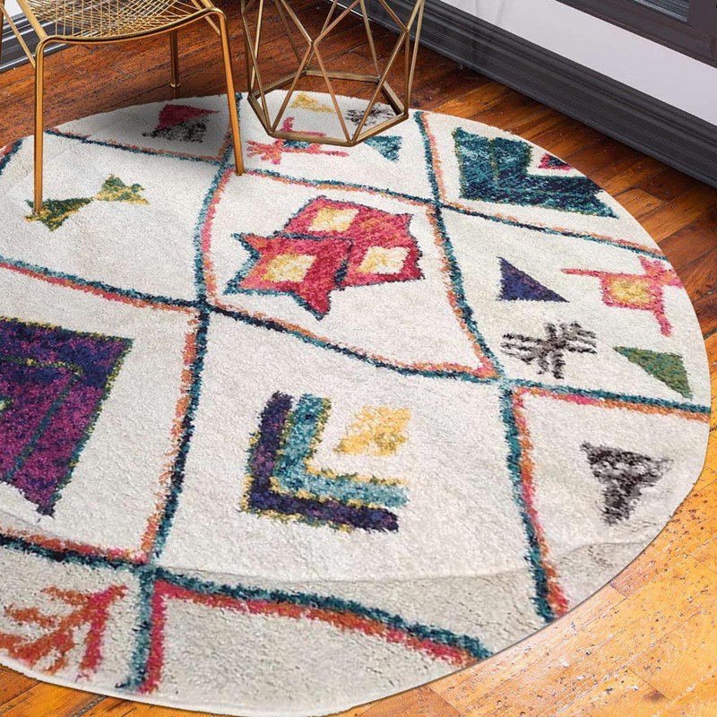 Tapis berbère style 160x160 rond blanc