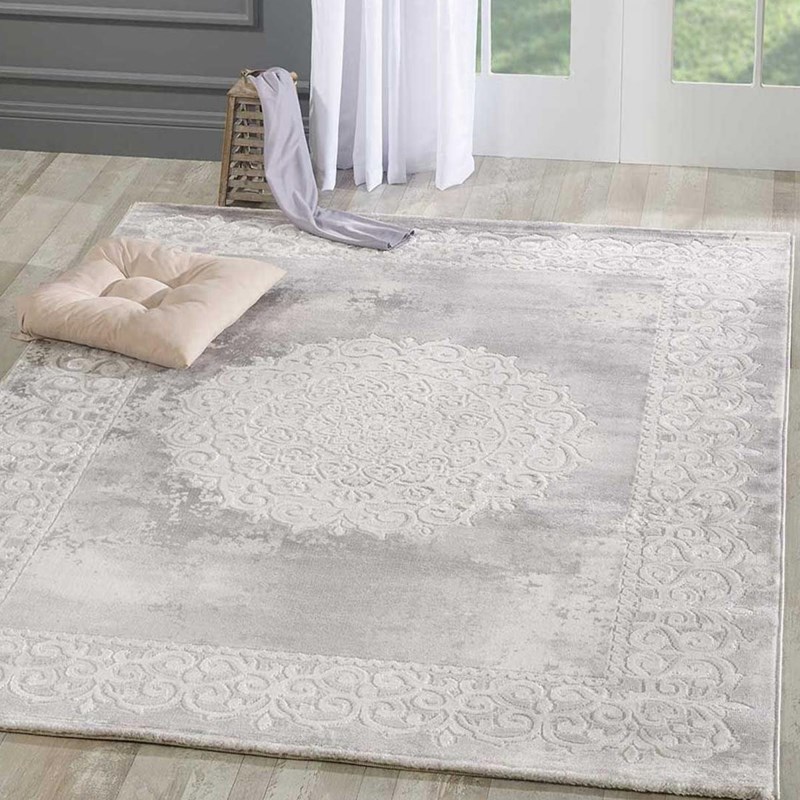 Tapis orient style 140x140 rond gris