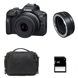 Canon eos r100 + rf-s 18-45mm f4.5-6.3 is stm + sac + carte sd 8 go + bague ef-