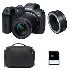 Canon eos r7 + rf-s 18-150mm f3.5-6.3 is stm + sac + carte sd 8 go + bague ef-eo