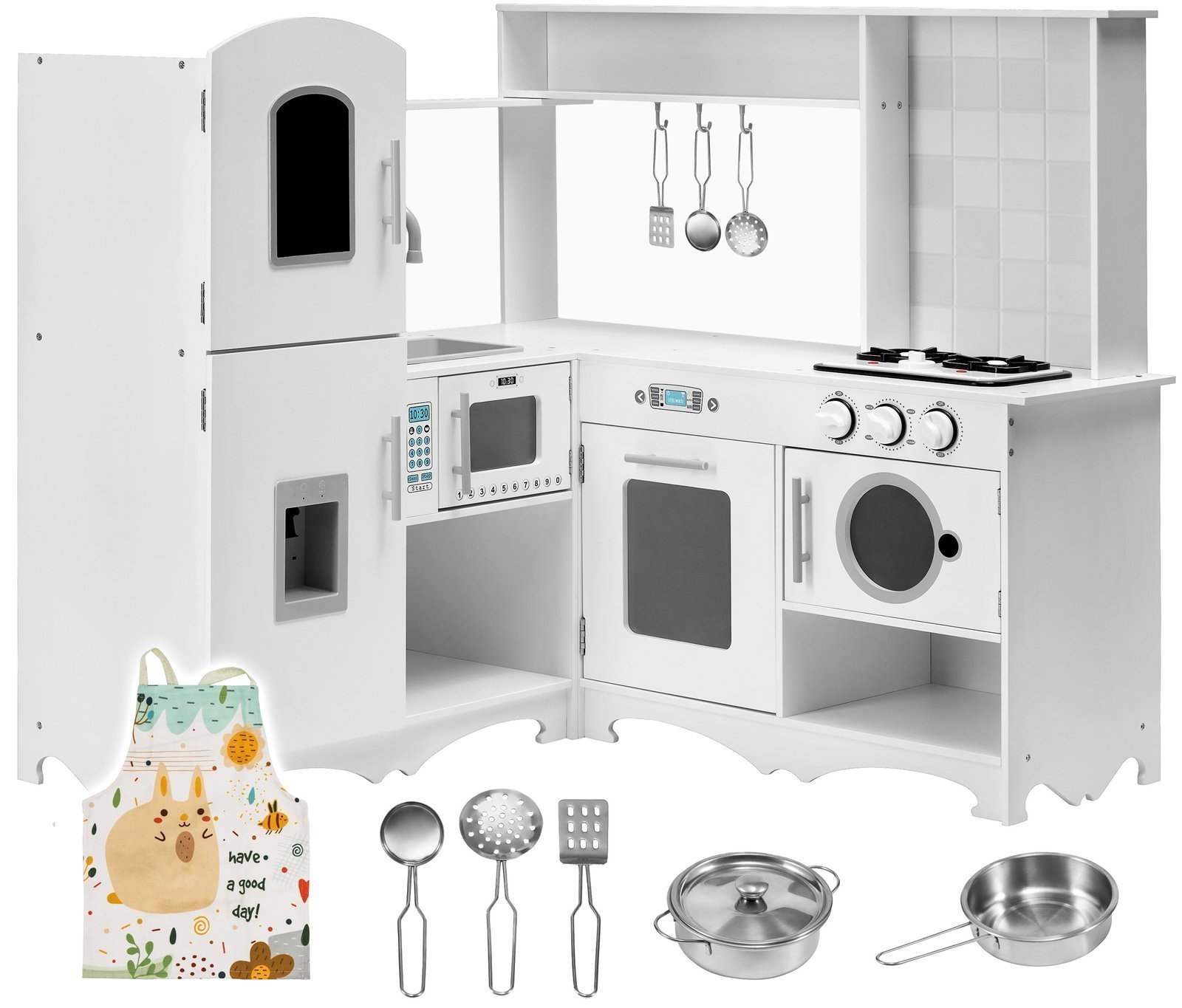 Cuisine En Bois Pour Enfant – Tableau, Congélateur, Accessoires, Jouet D'imitation, Cadeau Anniversaire Noël, Dès 3 Ans (blanc Laiteux)