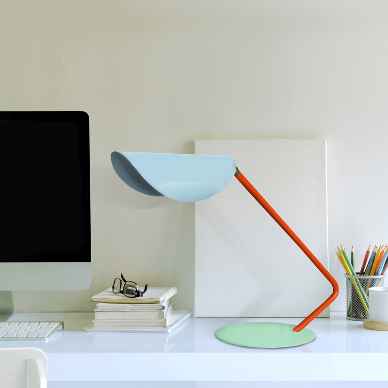 Tosel - Lampe de bureau arqué métal bleu 51cm