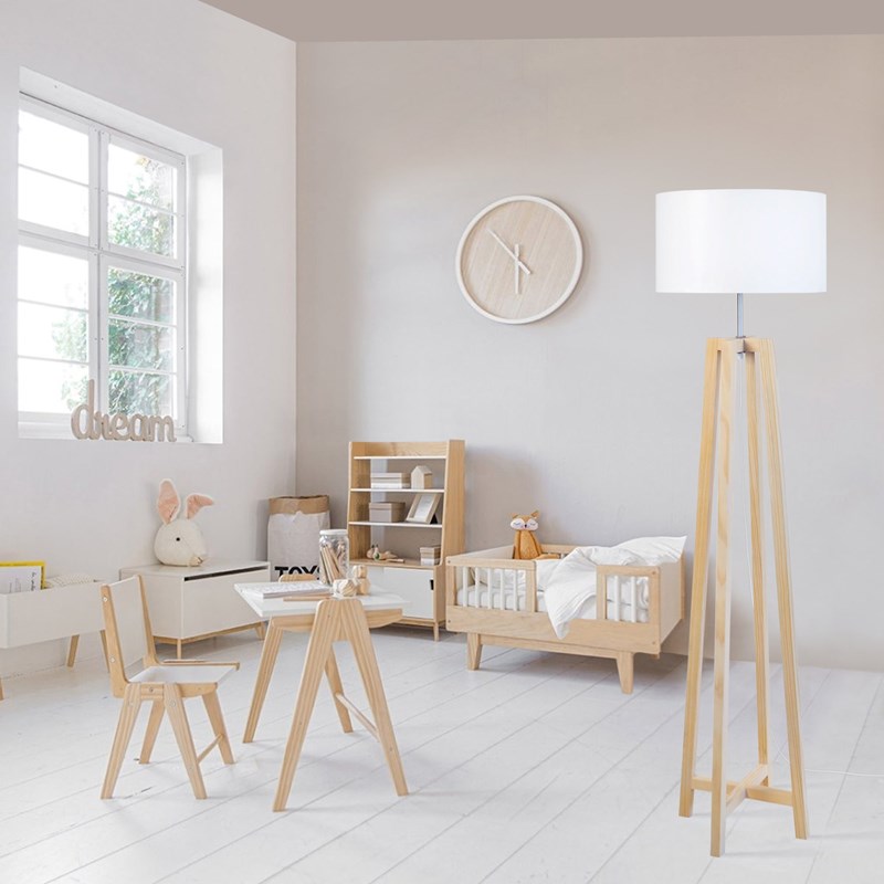 Tosel - Lampadaire trépied et abj blanc 40cm