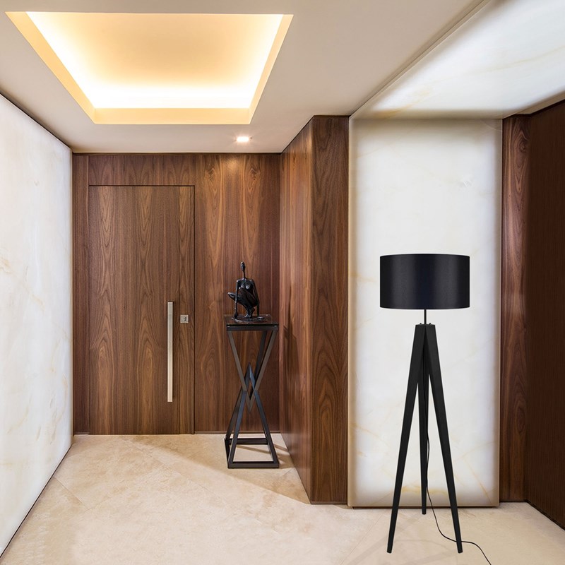 Tosel - Lampadaire bois et abj noir 45cm