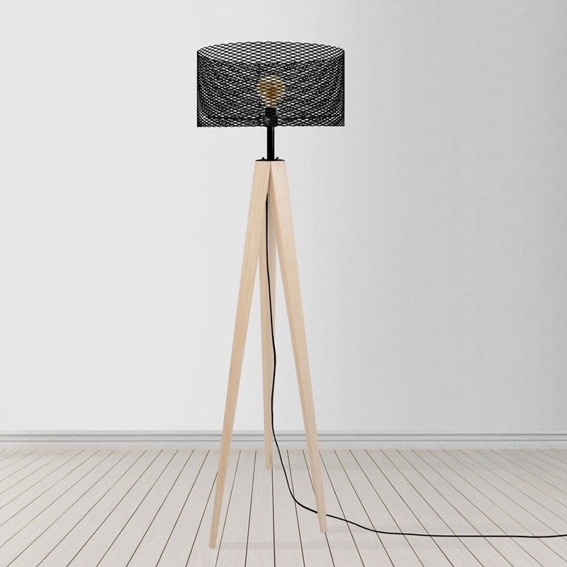 Tosel - Lampadaire bois et métal noir 45cm