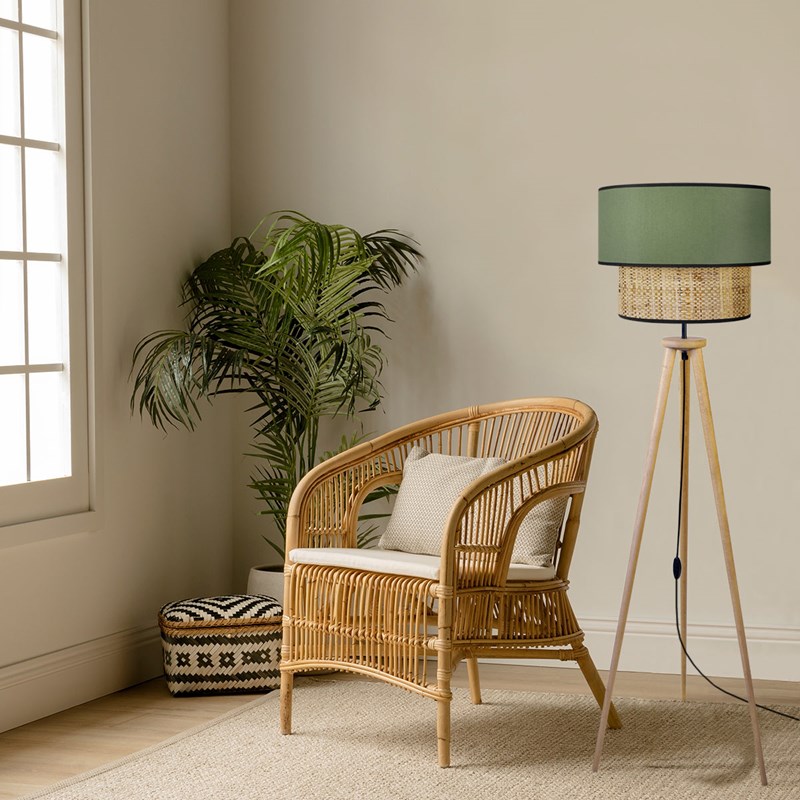 Tosel - Lampadaire bois et tissu vert 40cm