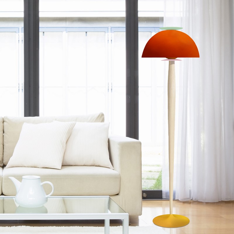 Tosel - Lampadaire bois et métal orange 43cm