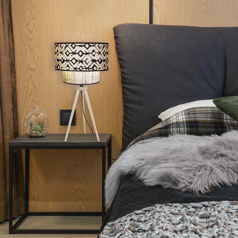 Tosel - Lampe à poser trépied et abj beige 30cm