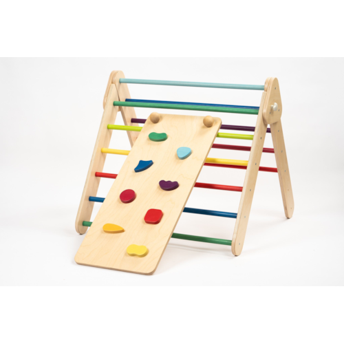 LEG&GO - Ensemble triangle Pikler mur et rampe pour enfant en bois multicolore