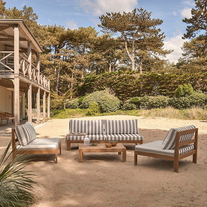 Salon jardin teck massif blanc et taupe