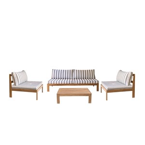 Salon jardin teck massif blanc et taupe
