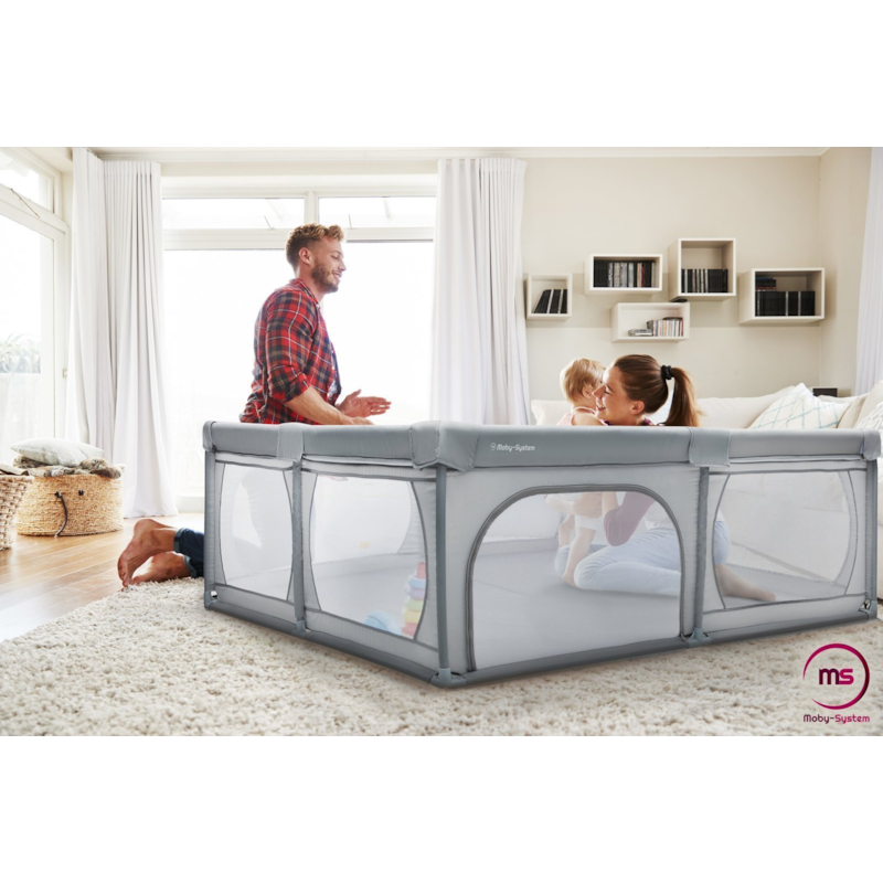 Grand parc pliable bébé 200x140 cm avec sac - aire de jeux sécurisée (Moby System) - Couverture