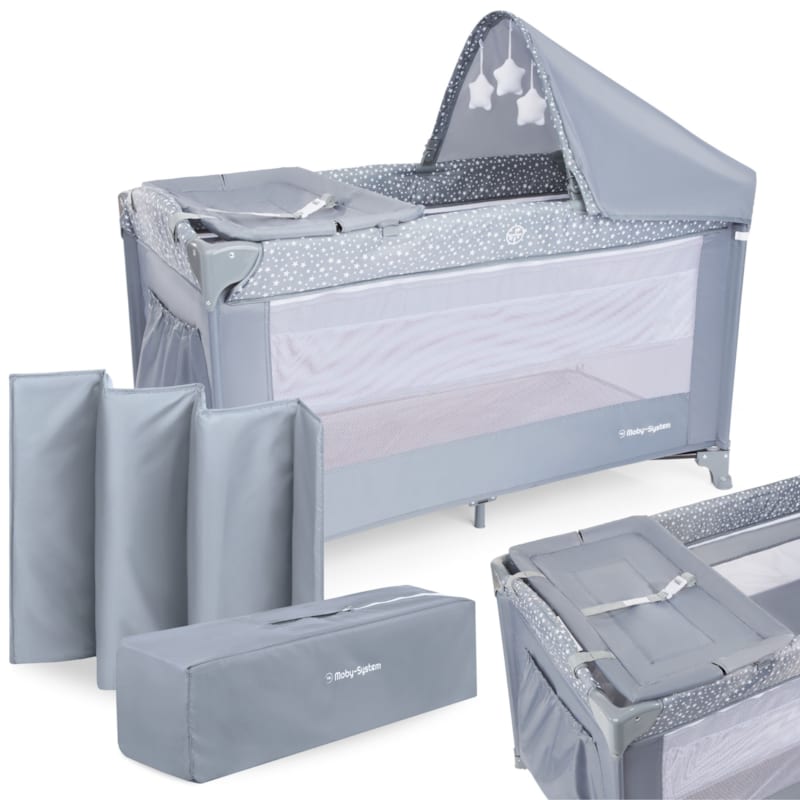 Lit parapluie bébé 2 niveaux de matelas (Moby System) - Image 1