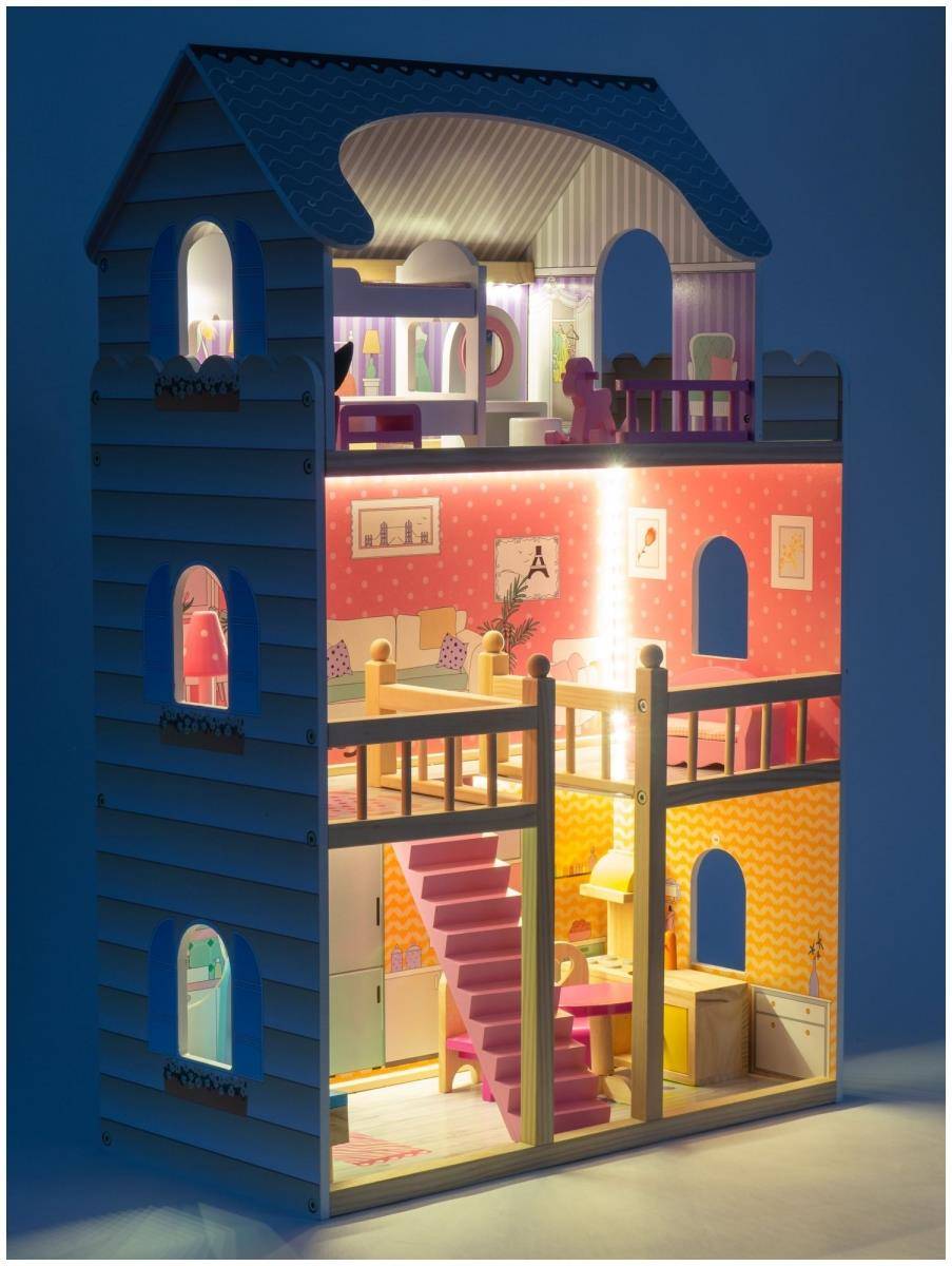 Grande Maison De Poupée LED Avec 11 Pièces Et Meubles – Pour Filles De 3 à 12 Ans (ABS, éclairage Intégré)