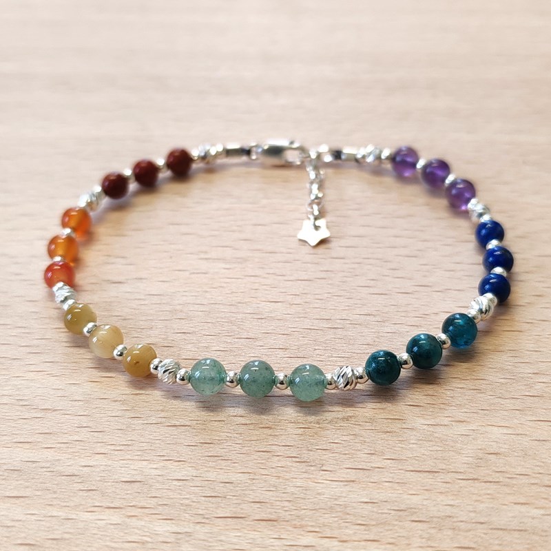 Bracelet rainbow 7 chakras argent