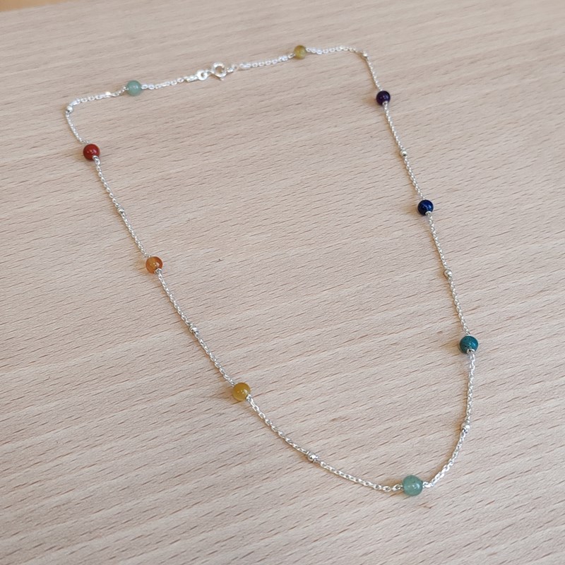 Bijouterie JK - Collier rainbow 7 chakras argent