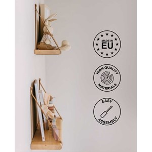 Étagère flottante bois sangle cuir 70cm