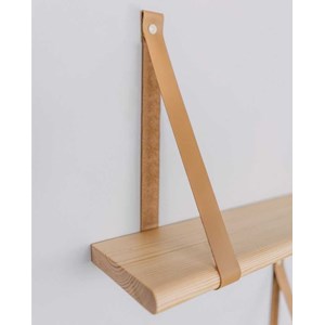 Étagère flottante bois sangle cuir 90cm