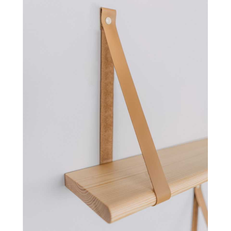 Étagère flottante bois sangle cuir 90cm (LEG&GO) - Image 4