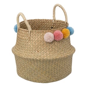 Panier pliable en roseau avec pompons d3