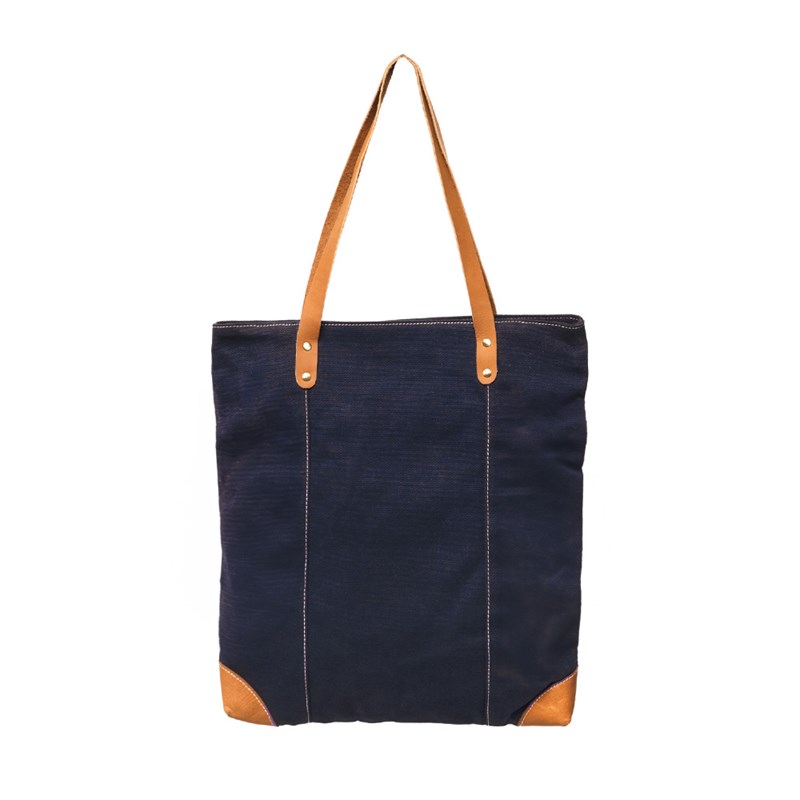 Artisanet - Tote bag cuir et canvas emilie marine