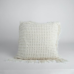 Coussin blanc à franges