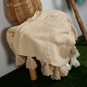 Plaid beige avec pompon beige 125*200