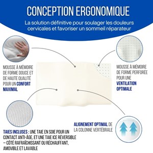 Oreiller  anti-rides ergo avec 100% soie