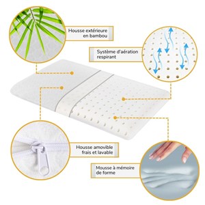 Oreiller extra plat l + taie en bambou