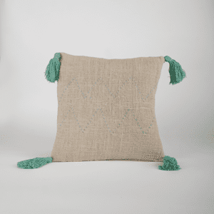 Housse de coussin écru motifs vert d'eau