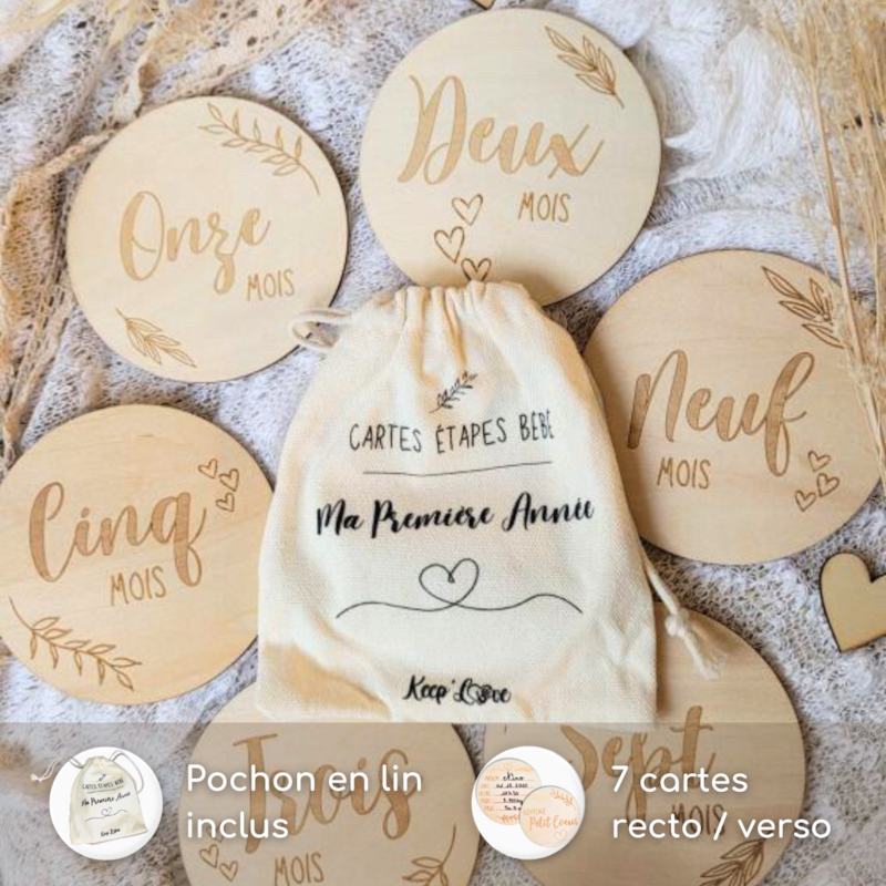Cartes étapes bébé en bois mois par mois (Keep love) - Image 2