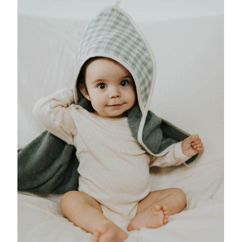 Manufacture des bébés français - Cape de bain vichy vert de gris