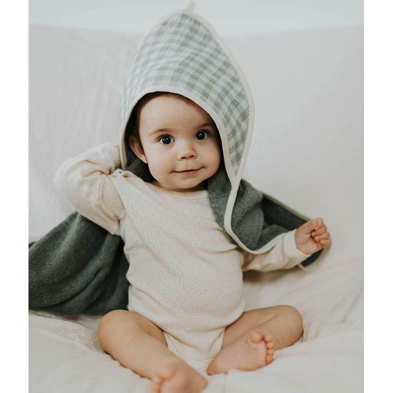 Manufacture des bébés français - Cape de bain vichy vert de gris