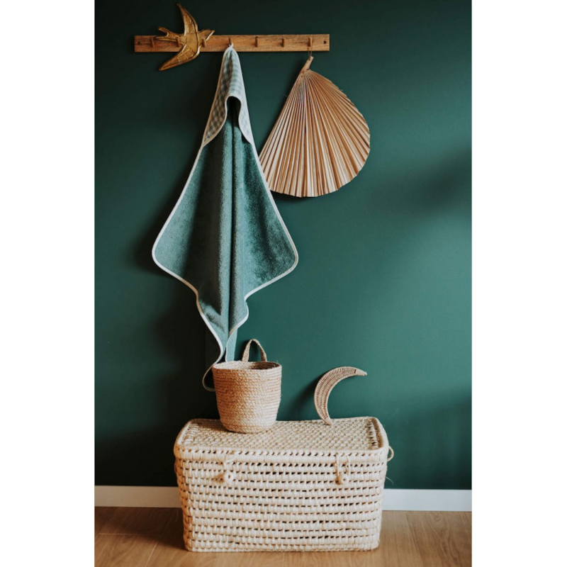 Cape de bain vichy vert de gris (Manufacture des bébés français) - Image 2