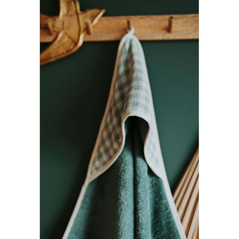 Cape de bain vichy vert de gris (Manufacture des bébés français) - Image 3