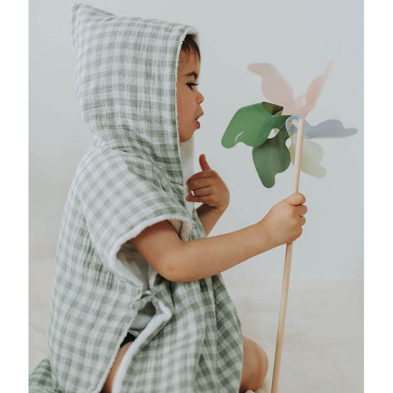 Manufacture des bébés français - Poncho de bain vichy vert de gris