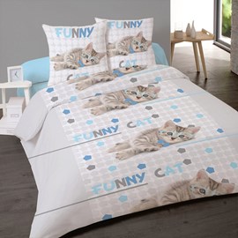 Housse de couette 200x200 funny cat + 2