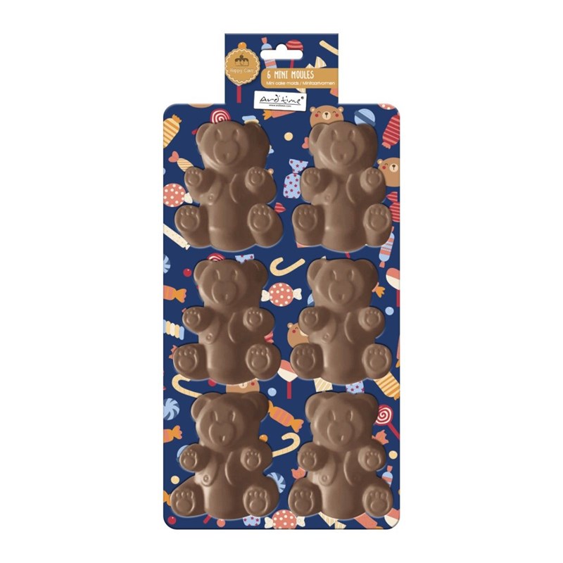 6 mini moules en forme ours, happy cake