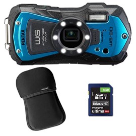 Pentax compact étanche wg-90 bleu + etui + sd 8 go