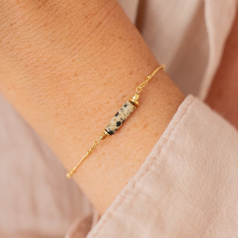 Bracelet doré talisman - jaspe dalmatien