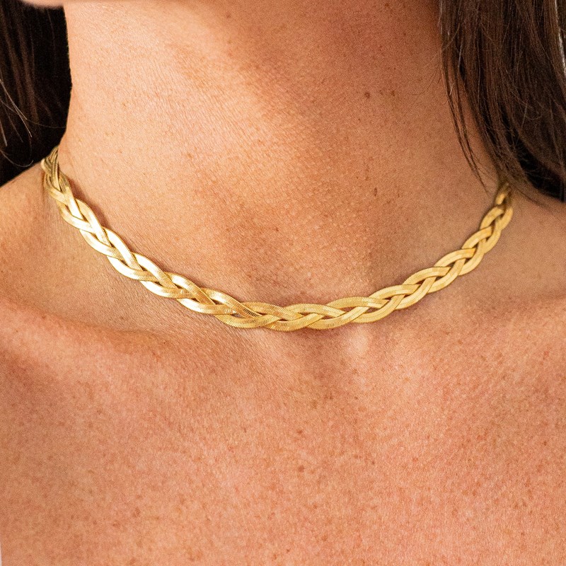 Collier ras de cou tressé doré