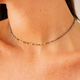 Collier ras de cou obsidienne - calme