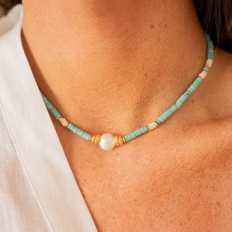 Collier ras de cou turquoise - renouveau