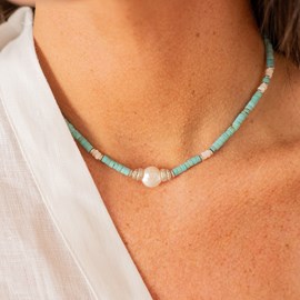 Collier ras de cou turquoise - renouveau