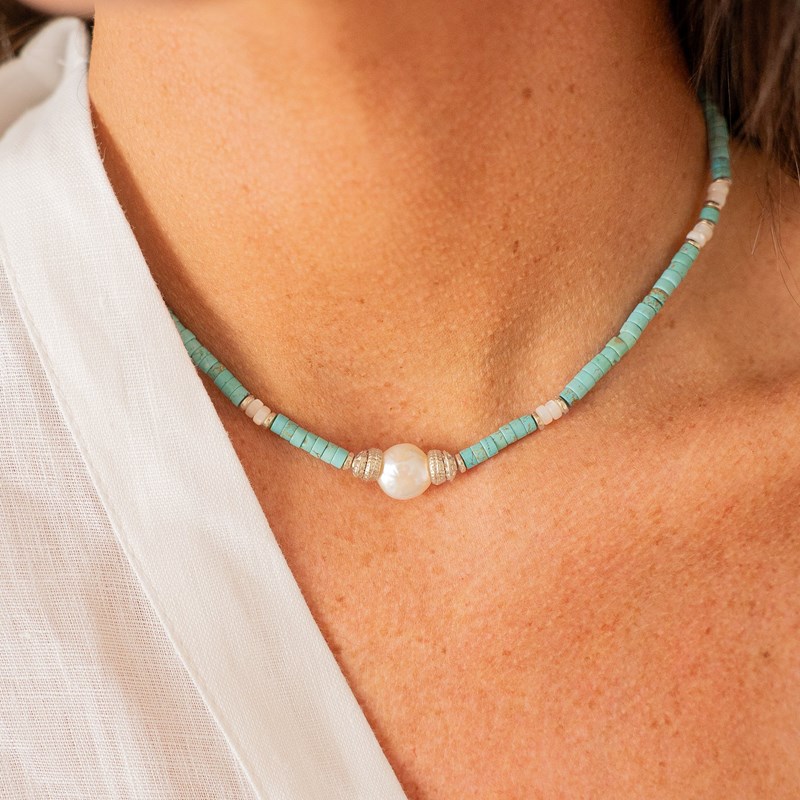 Collier ras de cou turquoise - renouveau