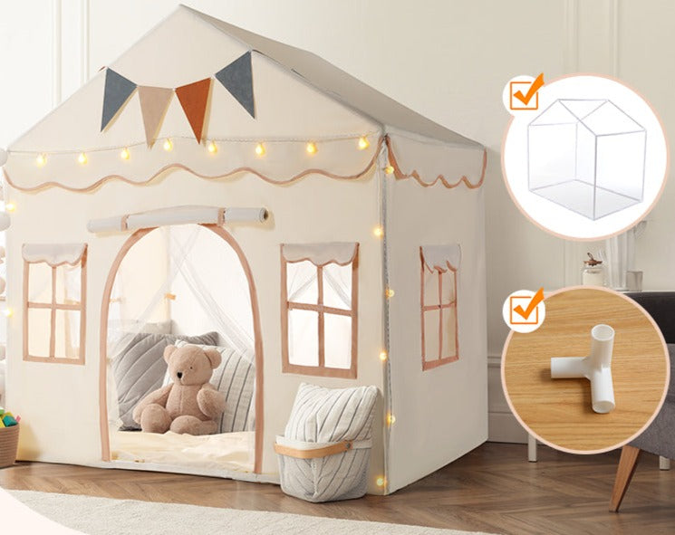 Tente De Jeux Enfant COSTWAY Avec Lumières & Drapeaux - 123x107x137cm | Pour 3 Enfants | Tapis Inclus