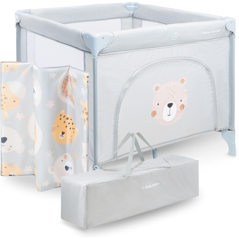 Lit parapluie bébé pliable + matelas (Moby System) - Image 1