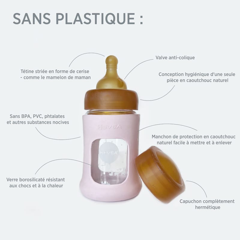 Biberon en verre avec housse de pro (Hevea) - Image 2