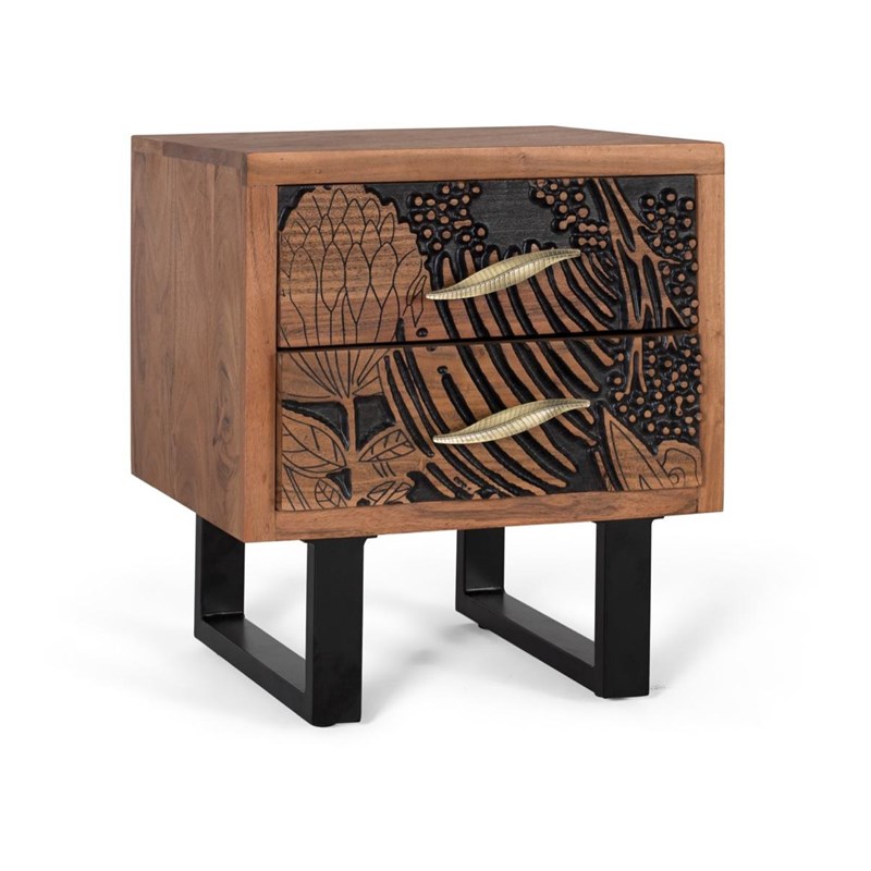 Table de chevet 2 tiroirs fer marron -