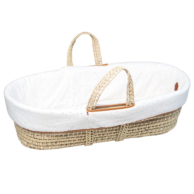 Couffin bébé pois dorés matelas blanc à